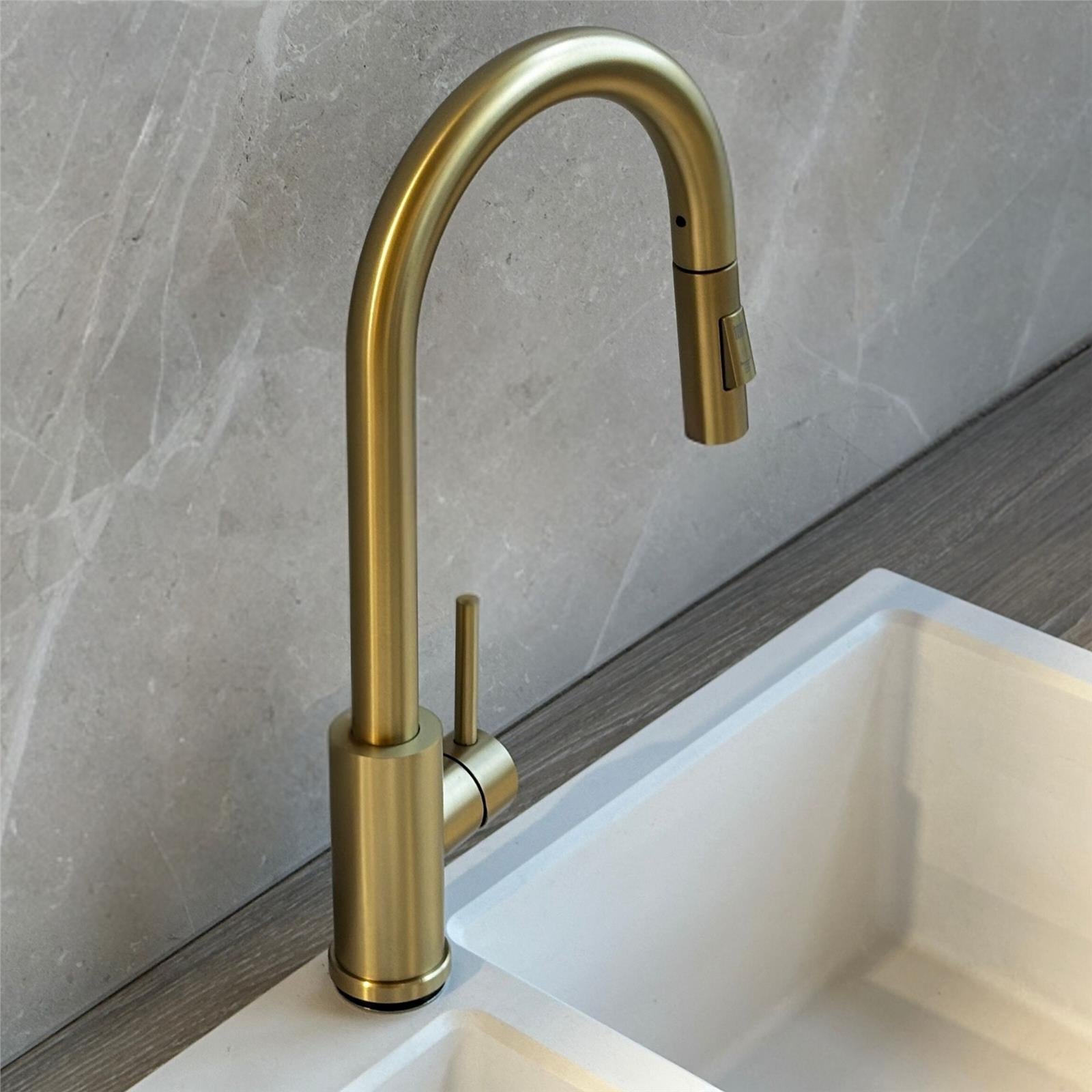 Liquida CT455BR Single Lever Pull Out Brushed Brass Kitchen Mixer Tap
